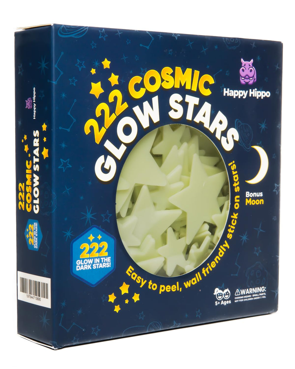 Happy Hippo glow stars ceiling set with varied sizes for a calming night sky.