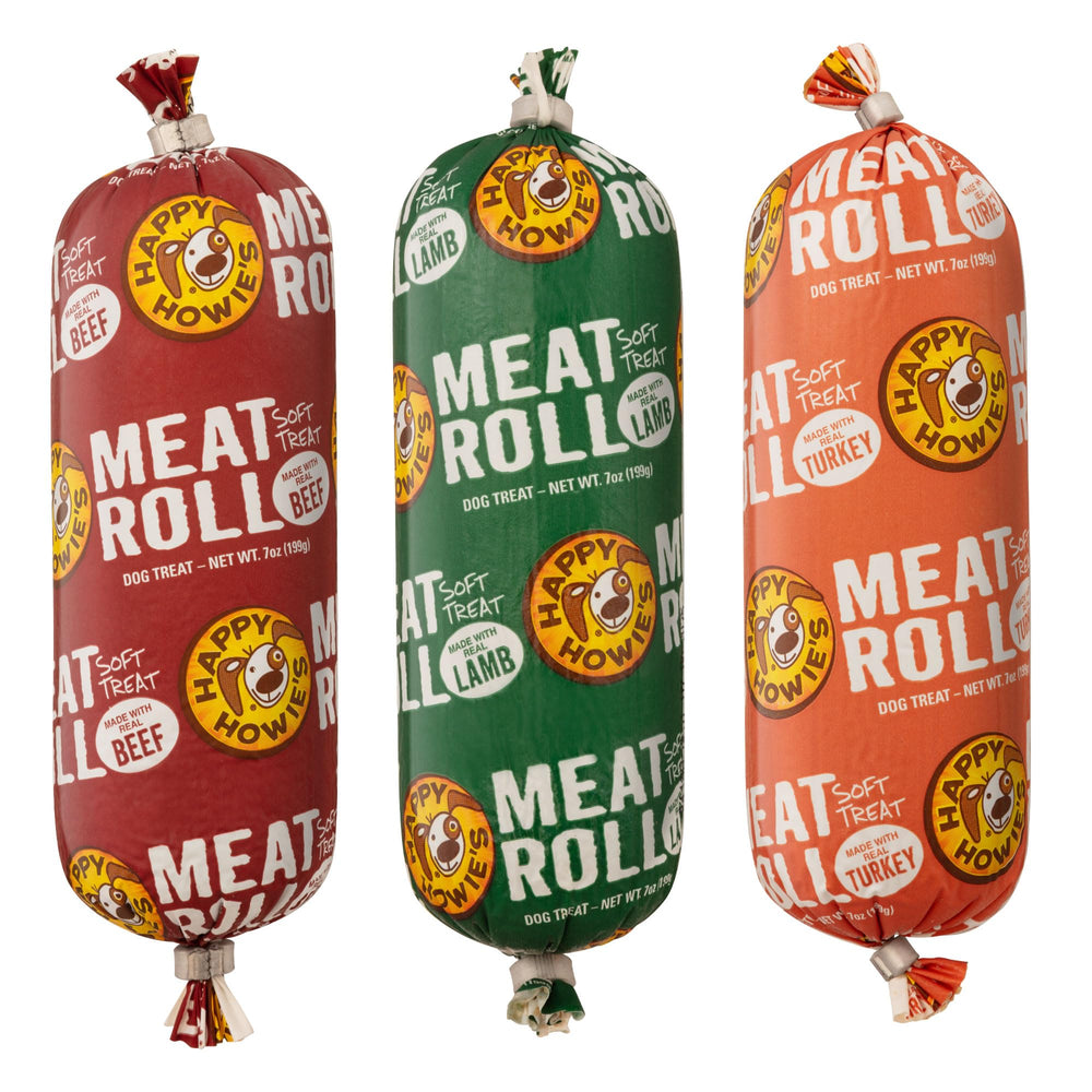 Happy Howie's Soft Meat Roll Treat packaging: convenient three-pack for easy rewards