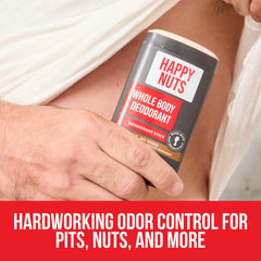 Happy Nuts groin-area use reduces below-the-belt odor throughout the day.
