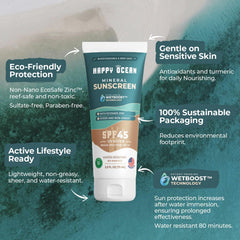 Happy Ocean ingredients close-up with green tea and turmeric for skin nourishment.