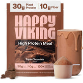 Happy Viking protein tub front view showing 30g plant protein per serving for muscle support