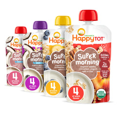HAPPYTOT Super Morning fruit and oats pouch ready for a quick on the go breakfast