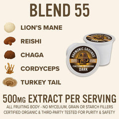 Harmonic Grounds Keurig-compatible mushroom pods deliver rich flavor with no grain fillers.