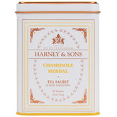Harney & Sons chamomile tea tin with 20 sachets for a soothing 12-ounce cup.
