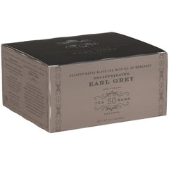 Harney & Sons Decaf Earl Grey tea box front with bergamot aroma for evening tea.