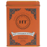 Harney and Sons Hot Cinnamon Sunset tea tin shows bold spice flavor.