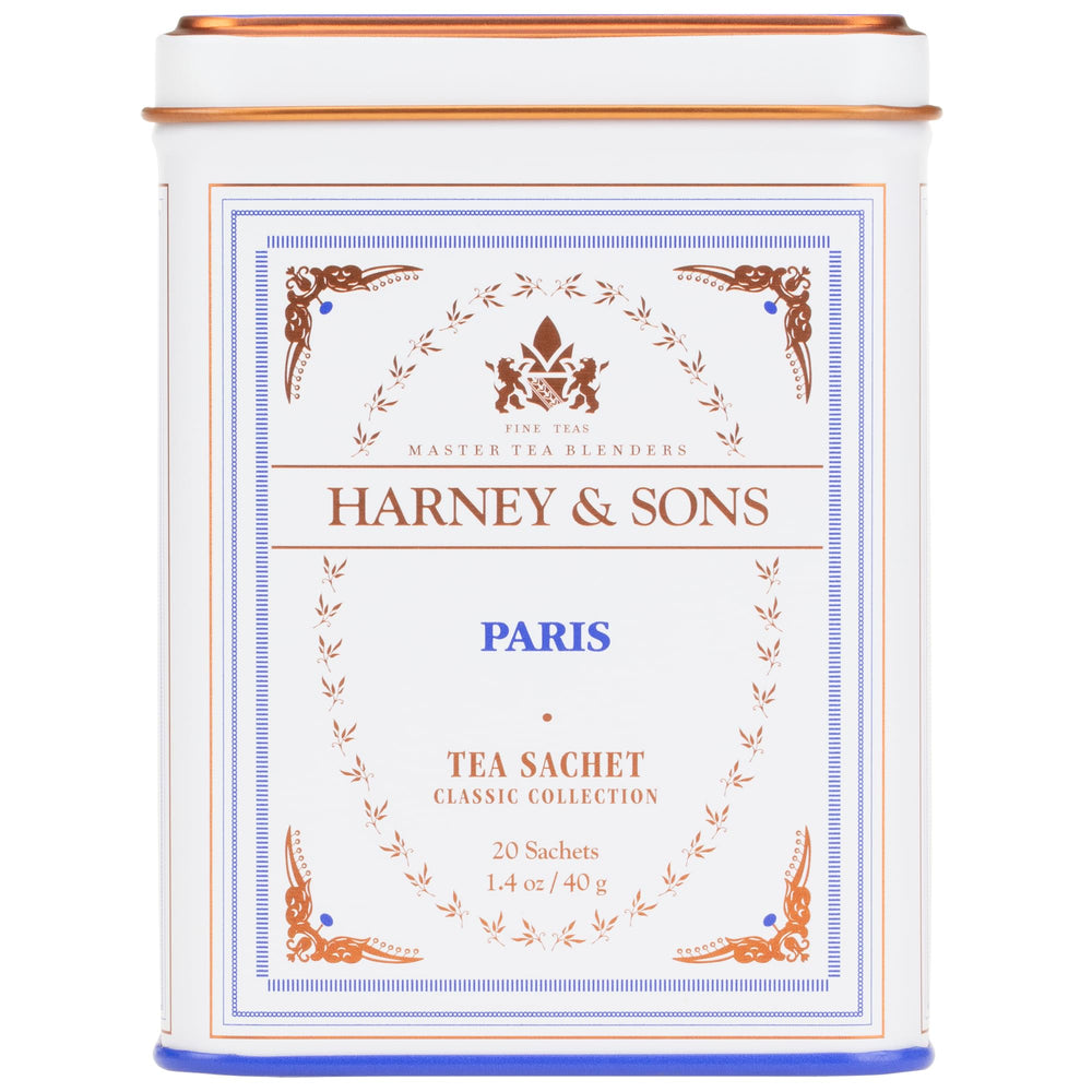 Harney & Sons Paris tea sachet close-up for fragrant, balanced brewing.