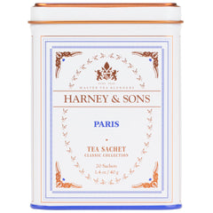 Harney & Sons Paris tea sachet close-up for fragrant, balanced brewing.