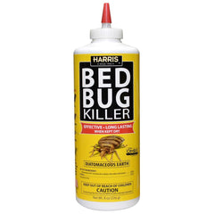 HARRIS HDE-8 bed bug powder bottle ready for targeted home use.