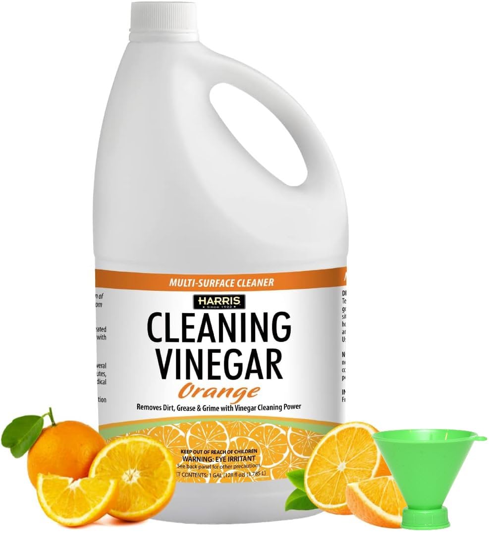 HARRIS multi-purpose vinegar cleaner bottle with orange scent for fresh cleaning.