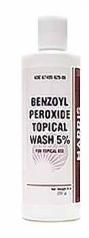 Harris Pharmaceuticals Benzoyl Peroxide 5% Wash bottle reduces acne-causing bacteria.