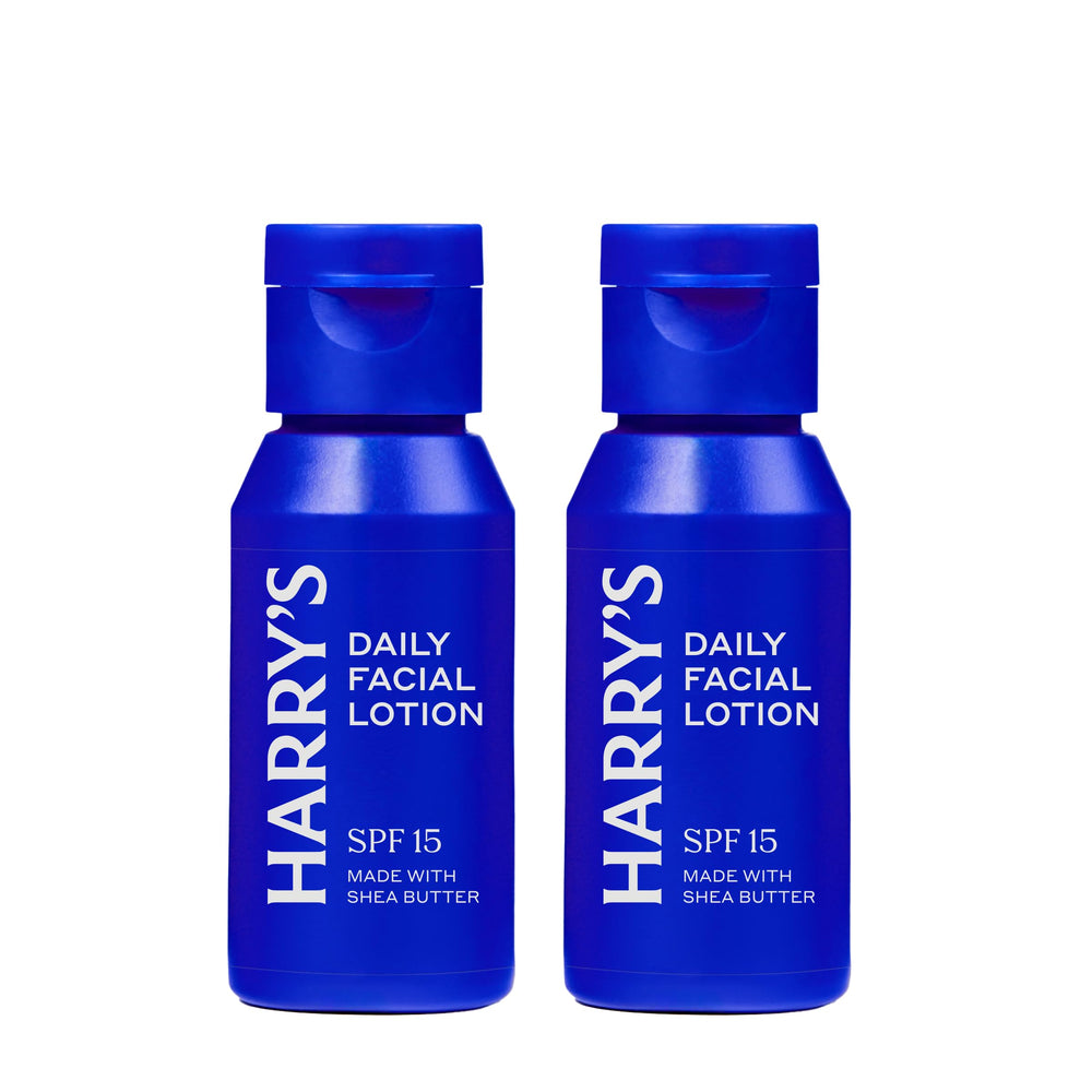 Harry's Face Lotion bottle with SPF 15 and minty scent for daily protection.