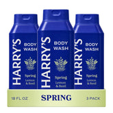 Harry's Spring body wash bottle pour shows rich lather for a full-body cleanse.