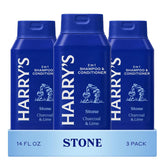 Harry's Stone 2 in 1 bottle front highlights the new scent for daily refresh.