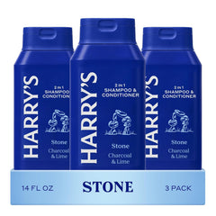 Harry's Stone 2 in 1 bottle front highlights the new scent for daily refresh.