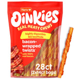 Hartz Oinkies Bacon Wrapped Twists bag-front view showing real bacon flavor for dogs