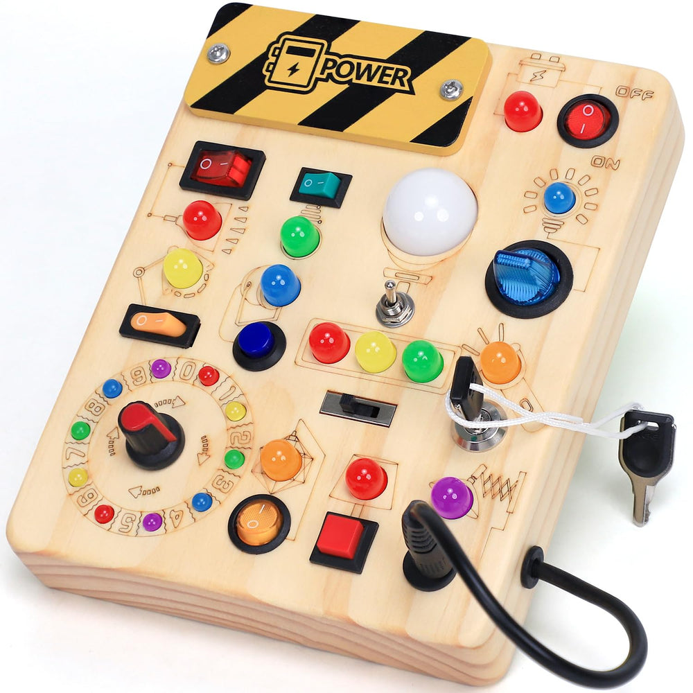 HarVow Busy Board with LED switches promotes sensory exploration and fine motor skills.