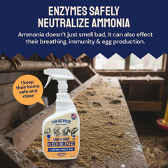 Hatortempt enzymatic coop cleaner on wood and bedding neutralizes smells.