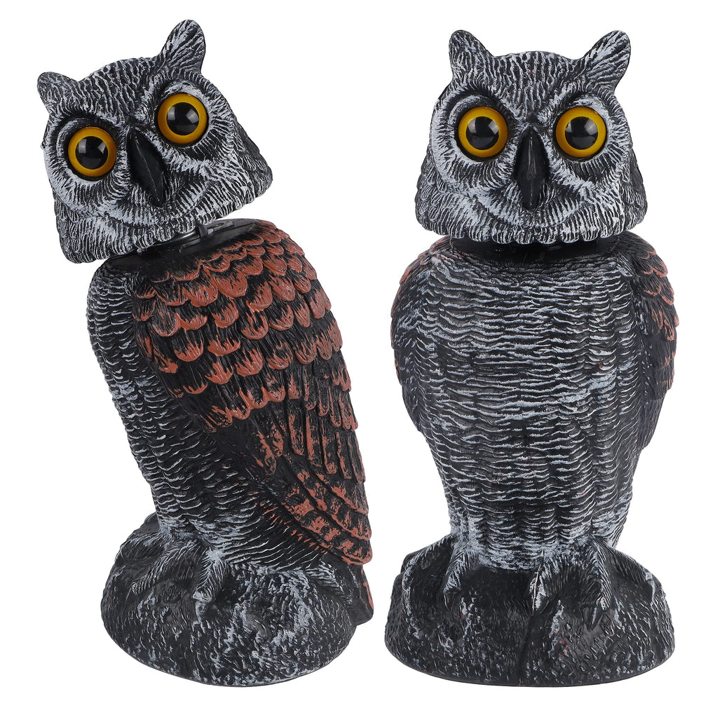 Hausse fake owl decoy with rotating head deters outdoor birds and pests.