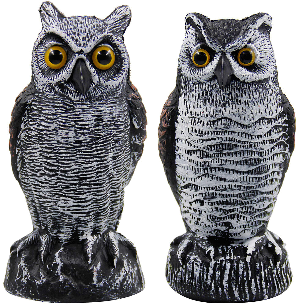 Hausse horned owl 2-pack front view deterring garden birds effectively