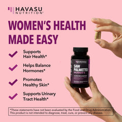 HAVASU NUTRITION Biotin-women capsules showing hair and nails benefits.