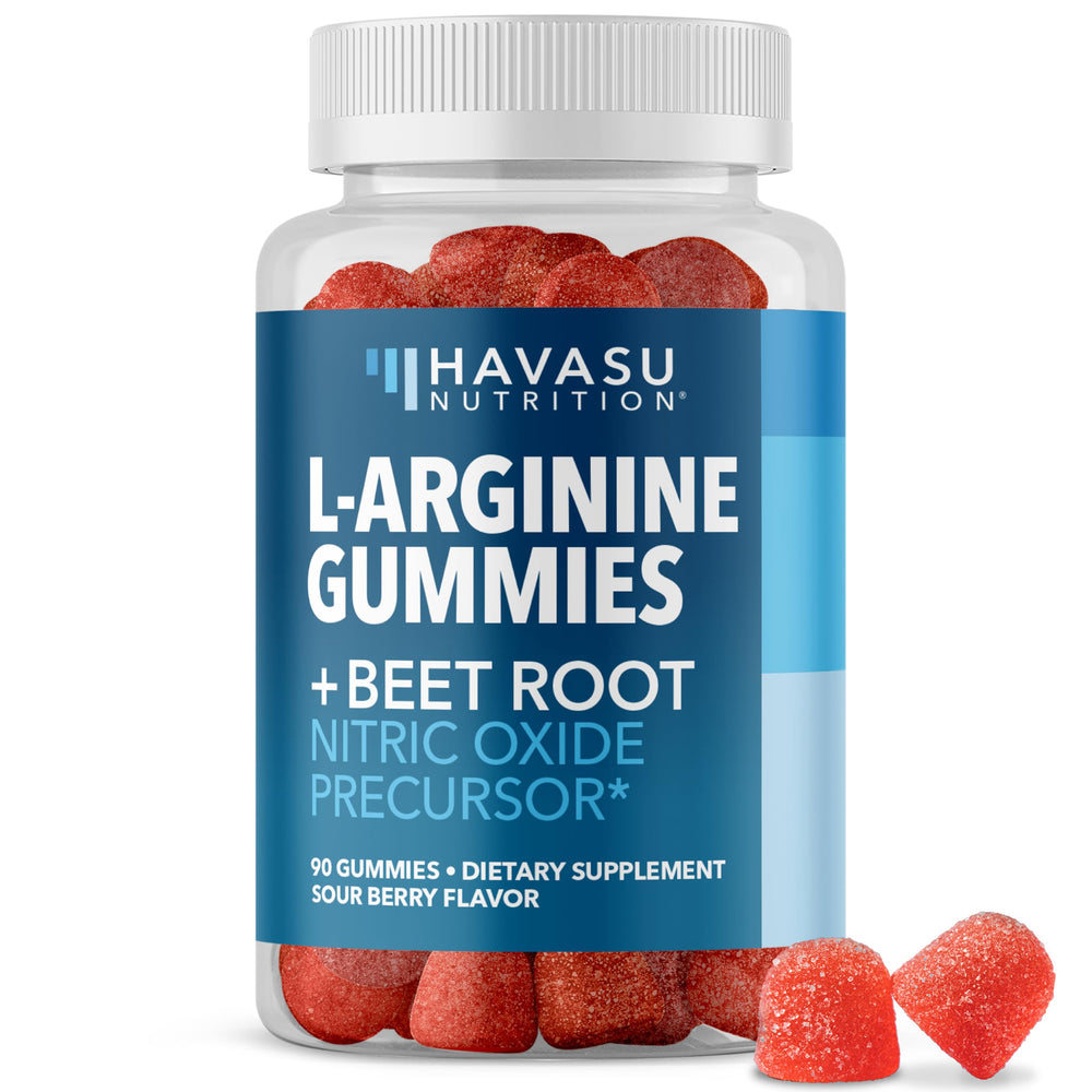 HAVASU NUTRITION L-Arginine Gummies sour berry bottle, ideal pre-workout fuel.