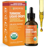 Havasu Nutrition Turmeric Drops bottle front showing USDA Organic formula for daily wellness.