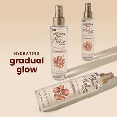 Hawaiian Tropic Aloha Glow Water mist-dispense supports streak-free sunless tans.