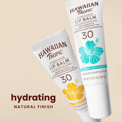 Hawaiian Tropic lip sunscreen showing water resistance for beach or pool days