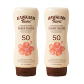 Hawaiian Tropic Sheer Touch Ultra Radiance bottle pour offers broad spectrum protection.