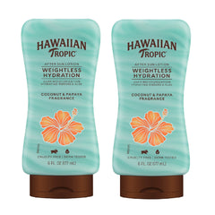 Hawaiian Tropic Weightless Hydration After Sun Lotion bottle delivers light, fast-absorbing moisture.