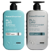 Hawthorne All Day shampoo bottle closeup, sulfate-free formula for daily cleansing.