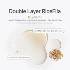 HAYEJIN RiceFila Milk Toner features six peptides for firmness support.