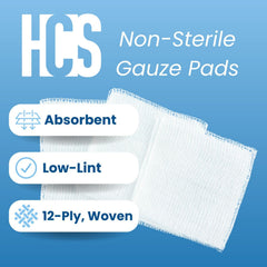 HCS Woven Gauze Sponges 2x2 open weave breathable for easy handling.