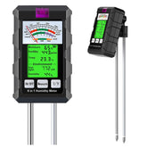 HCZMOPTP dual-probe soil tester front view showing 6-in-1 readings for comprehensive soil checks.