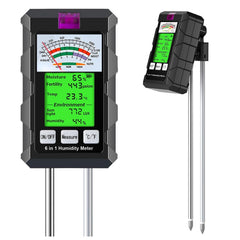 HCZMOPTP dual-probe soil tester front view showing 6-in-1 readings for comprehensive soil checks.