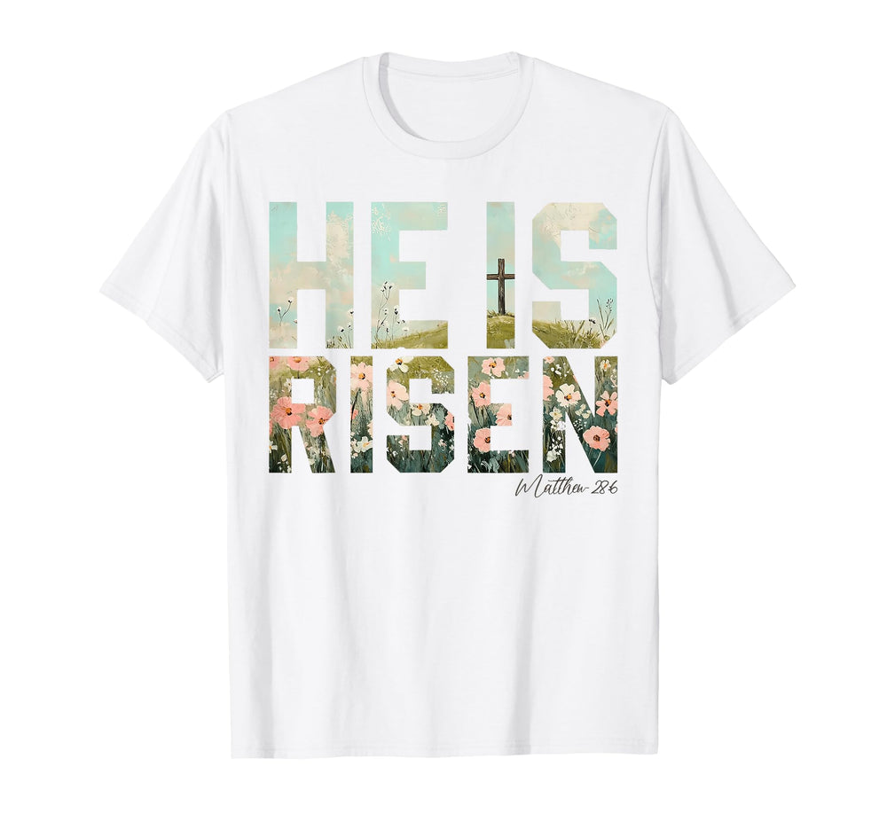 He is Risen Boho Easter Jesus T-Shirt front graphic for comfortable daily wear.