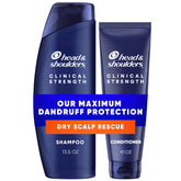 Head & Shoulders clinical-strength dry scalp rescue shampoo bottle showing 1% selenium sulfide for dandruff relief
