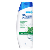 Head & Shoulders Anti Dandruff Cool Menthol Shampoo bottle pour for a refreshing scalp cleanse.