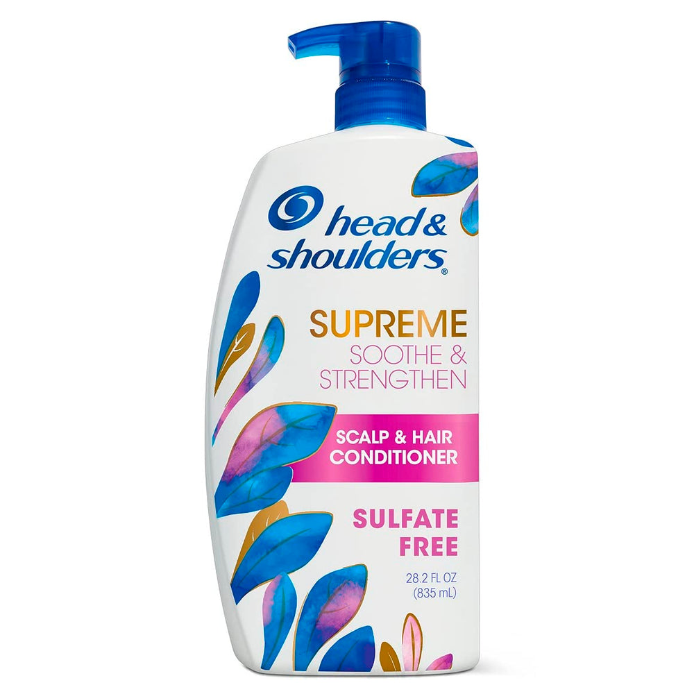 Head & Shoulders Supreme bottle close-up showing sulfate-free daily scalp care benefits