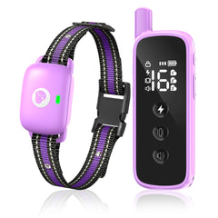 Heaflex purple dog collar showing beep, vibration, and shock modes for training.