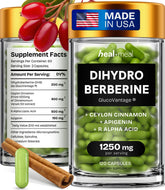 HealMeal Dihydroberberine bottle close-up highlighting enhanced absorption.