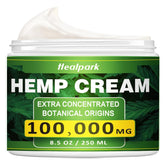 Healpark Hemp Cream jar front for daily skin nourishment in a lightweight formula.