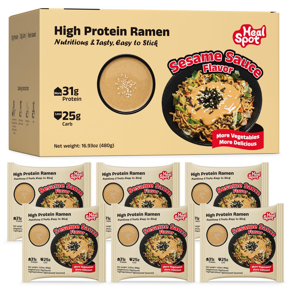 HealSpot sesame sauce ramen packaging highlighting premium dry-mix for quick meals