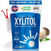 Health Garden Birch Xylitol Sweetener bag demonstrates a kitchen-friendly baking substitute.