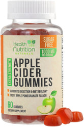Health Nutrition Naturals ACV gummies bottle showing 1000mg per serving for metabolism support