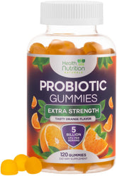 Health Nutrition Naturals Probiotic Gummies bottle closeup for daily digestive support.