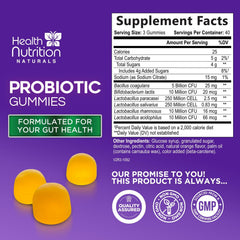 Health Nutrition Naturals Probiotic Gummies texture closeup highlights chewy, tasty digestive support.
