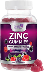 Health Nutrition Naturals zinc gummies bottle shows berry flavor for immune support