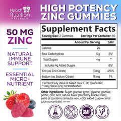 Health Nutrition Naturals zinc gummies berry flavor closeup highlights convenient chewable daily use